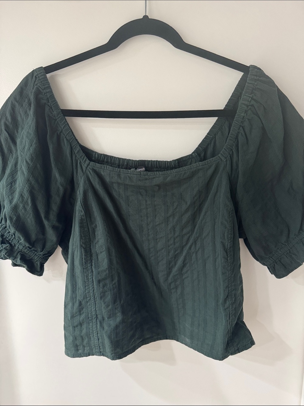 Madewell Square Neck Puff Sleeve Top in Dark Green
